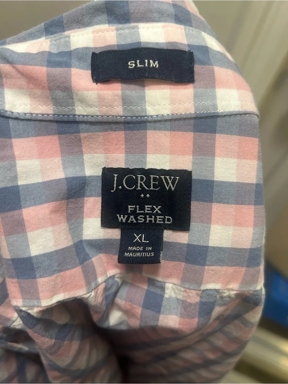 J.Crew Men's XL Pink and Blue Plaid Button Up Shirt, 100% Cotton Long-sleeve